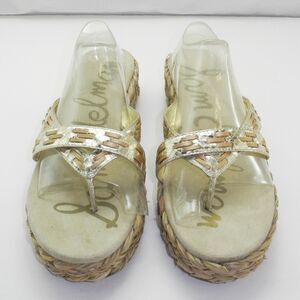 Sam Edelman Thong Platform Sandal Silver/Gold Leather Woven Jute-Women's Size 10